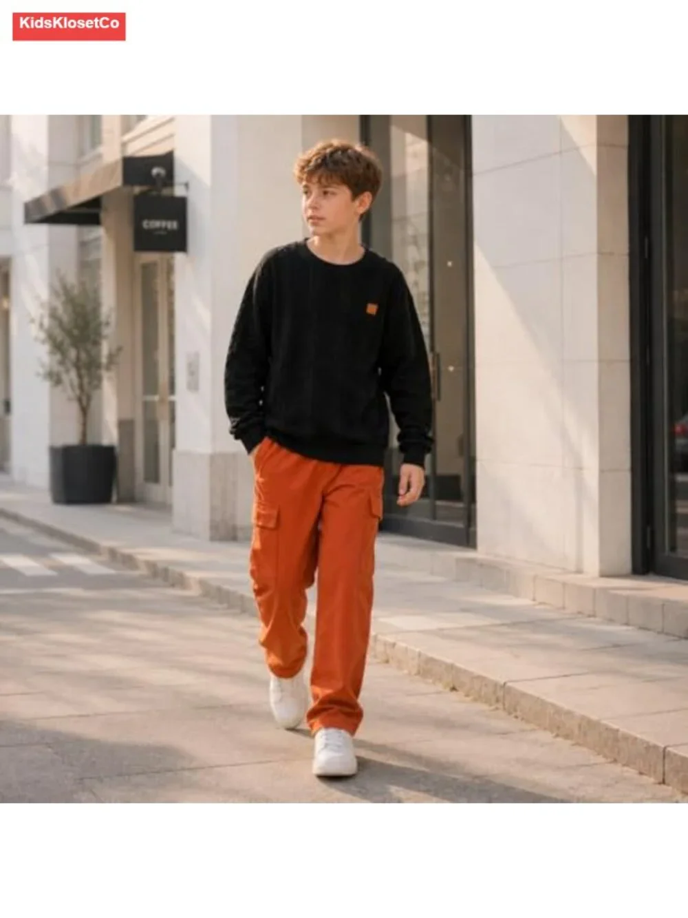 Kids 2 Piece Fall Outfit Knitted Sweatshirt & Cargo Pants Set
